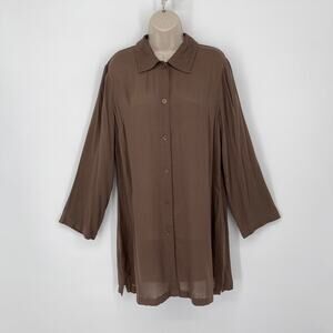 Spiegel VINTAGE Textured Crinkly Rayon Shirt Dress NEW Size 12 Long Sleeve Brown